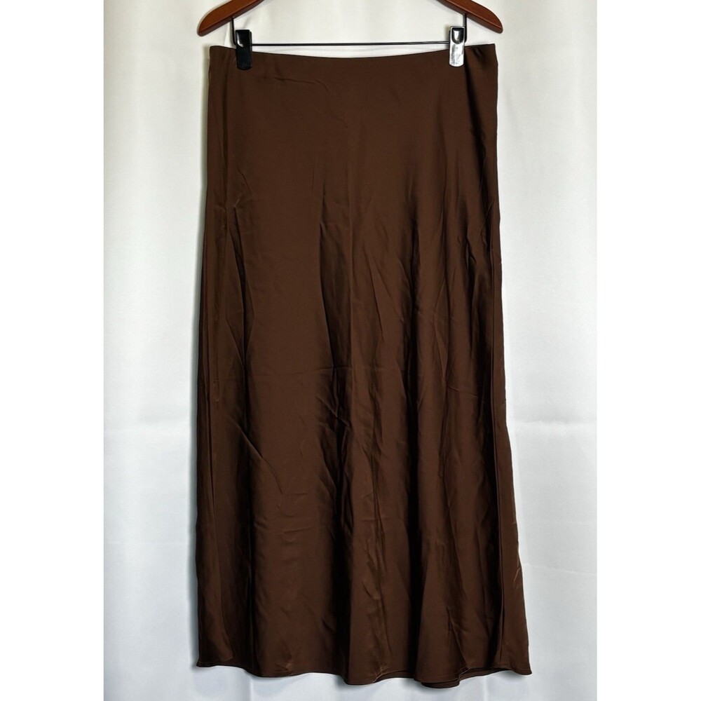 Old Navy Satin Bias Midi Skirt Women's Large Cocoa Brown Slip Skirt Elegant